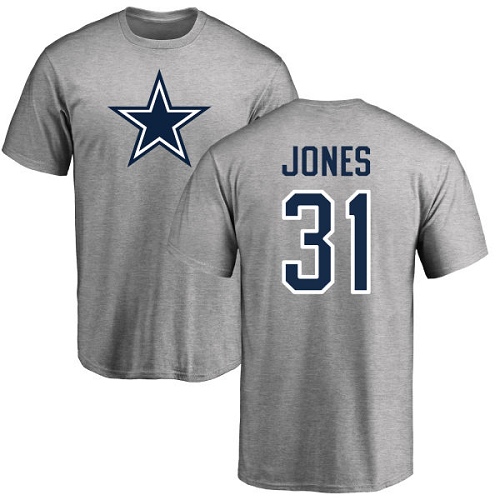 Men Dallas Cowboys Ash Byron Jones Name and Number Logo #31 Nike NFL T Shirt->nfl t-shirts->Sports Accessory